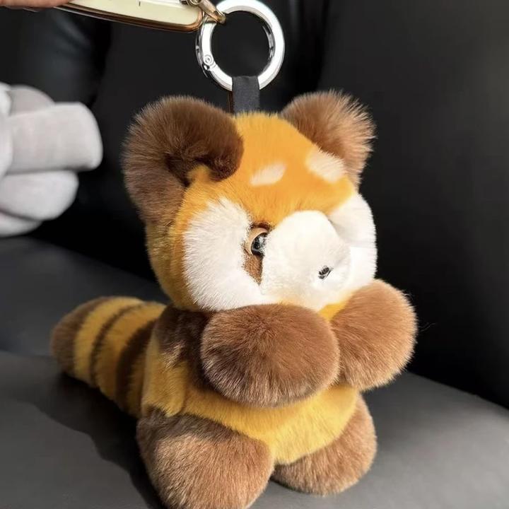 真獭兔毛小熊猫毛绒公仔挂件可爱浣熊玩偶包包背包钥匙扣挂饰礼物