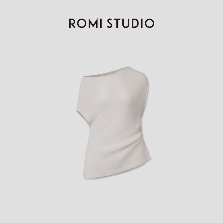 ROMI STUDIO“松弛随性”春夏设计感不规则斜肩针织T恤 RWCRSJ2627