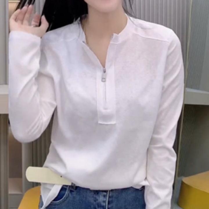时尚减龄纯色百搭拉链套头衬衫气质休闲女装70