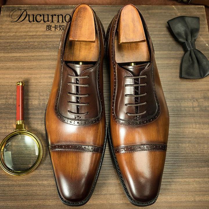 英伦风男士商务正装皮鞋男高端尖头结婚新郎鞋三接头高端手工男鞋