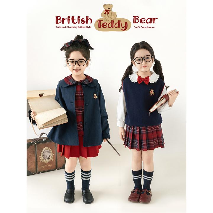幼悠女童秋装小熊绣花学院风套装可爱超萌儿童衣服潮Q4463 Q4464