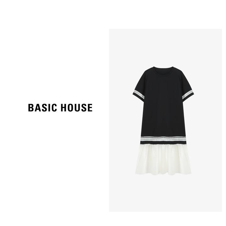 百家好Basic House夏新轻奢拼接显瘦新款女装连衣裙-B0624A5T032
