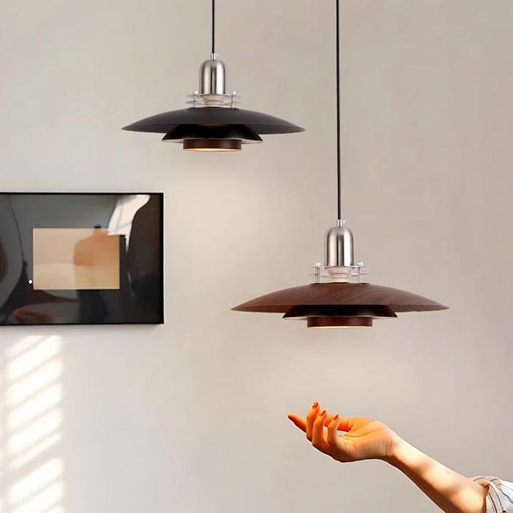 餐厅飞碟吊灯日式复古胡桃木色餐桌吧台包豪斯法式中古茶室吊线灯