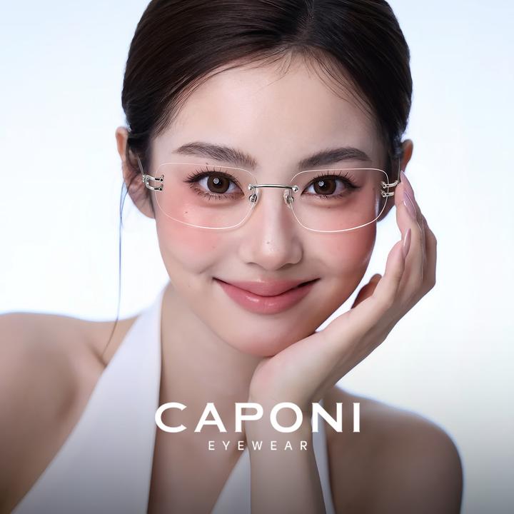 CAPONI韩系无框眼镜女超轻β钛架高级感曲面无边框眼镜素颜防蓝光