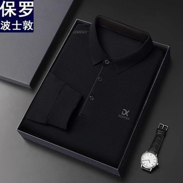 保罗春秋款休闲长袖T恤翻领新款中年男士POLO衫上衣免烫商务体恤