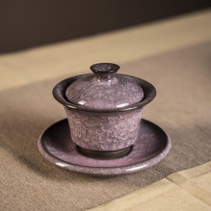 当代 龙泉关涛原创冰裂纹纯手工遇水化冰紫冰茶具