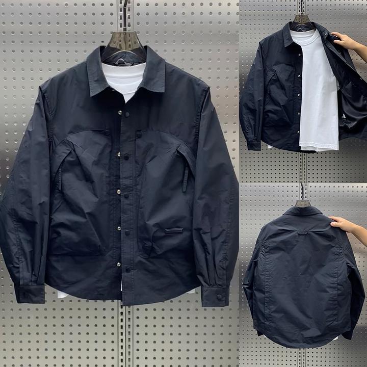男士薄款夹克秋季新款翻领外套时尚百搭休闲工装上衣潮流简约夹克