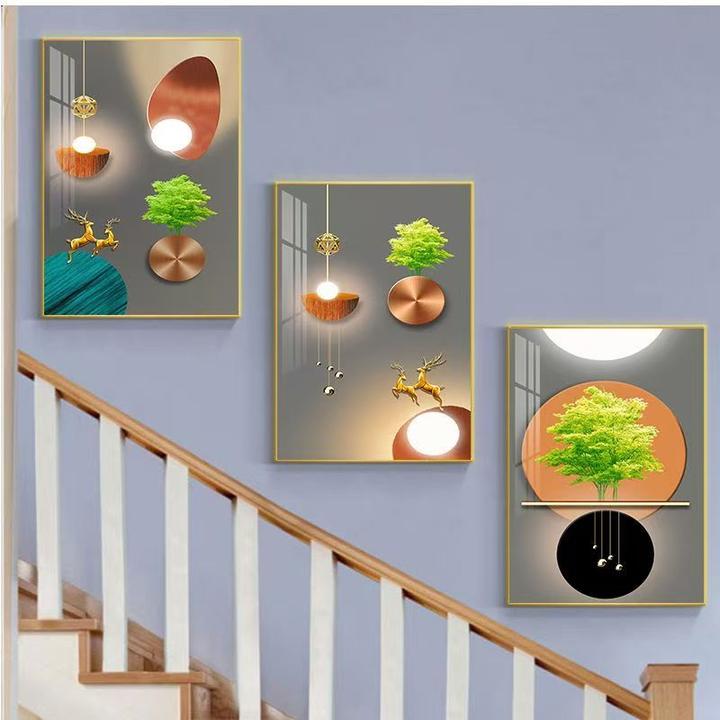 现代楼梯间三联画复式走廊过道壁画客厅装饰画沙发背景墙挂画