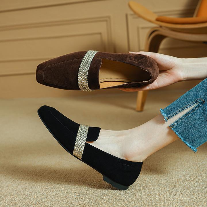 里外纯皮～羊皮1cm方头平跟复古百搭乐福鞋一脚蹬单鞋新款简约粗跟