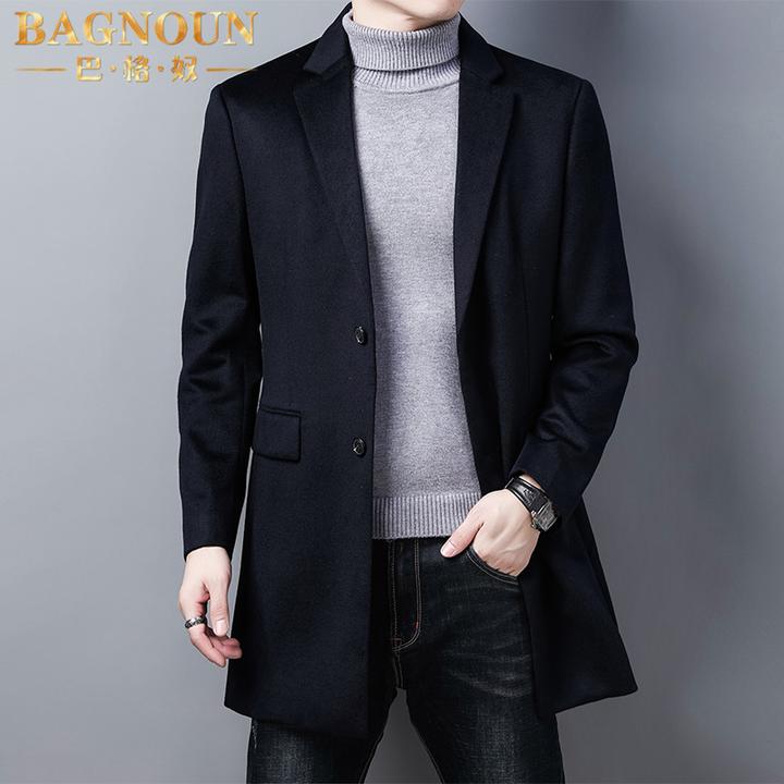 巴格奴毛呢大衣男士冬季新款时尚高端羊绒羊毛西装领韩版加厚外套