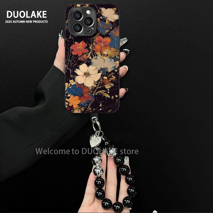 油画花朵适用苹果vivo华为oppo小米iPhone17电镀羊皮防摔手机壳潮