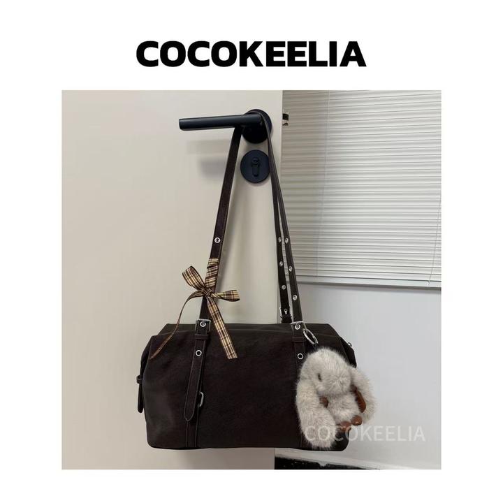 高级质感秋冬复古手提包包女2025新款通勤麂皮绒单肩腋下波士顿包