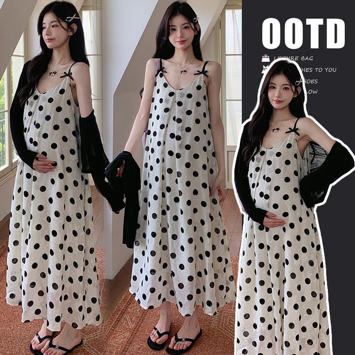 2026孕妇装夏季显瘦波点吊带连衣裙搭配防晒开衫外穿时尚洋气