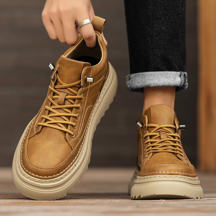 秋冬季男鞋潮流百搭男款休闲板鞋英伦风低帮时尚厚底男士工装潮鞋