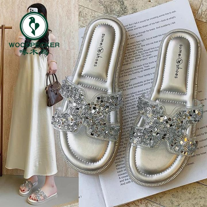 啄木鸟厚底凉拖鞋女夏季外穿2025年新款百搭网红配裙子沙滩一字拖