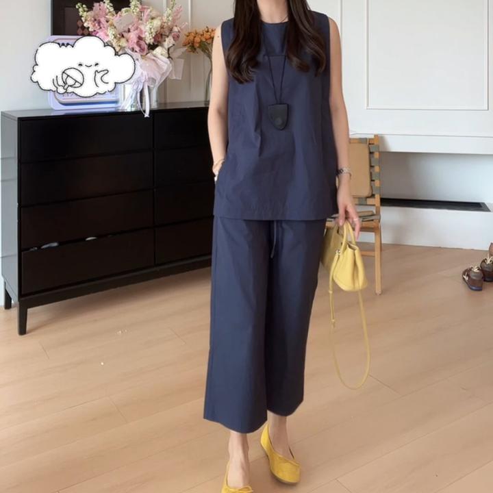 2025新款夏季时尚气质百搭休闲户外运动背心九分裤套装LK2502678