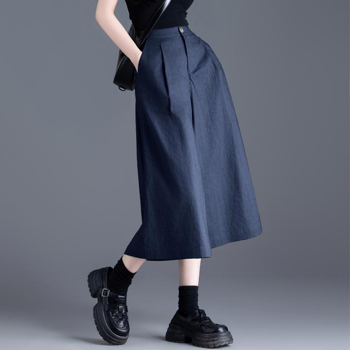 高级感藏青色亚麻裤子女夏季薄款休闲裤阔腿女裤裙小个子棉麻裙裤