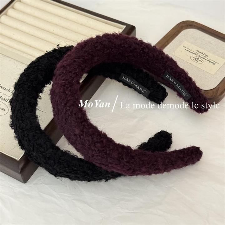 气质黑色羊卷毛小香风海绵发箍女高颅顶纯色发箍宽边显脸小压发夹