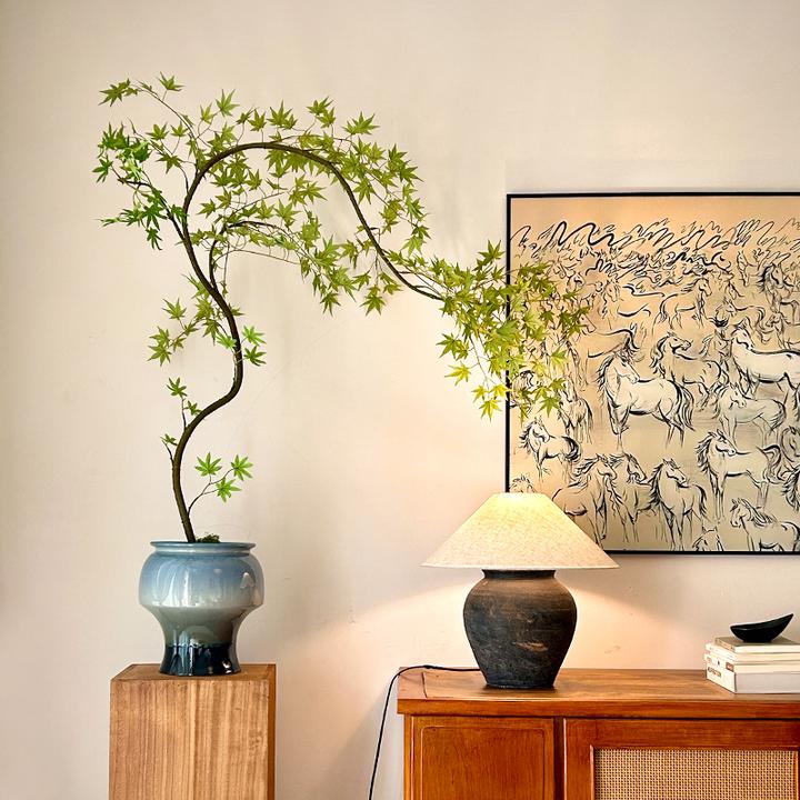 流泉枫仿真绿植高级古风新中式假花茶室装饰禅意玄关小型盆景摆件