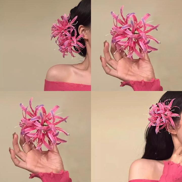 胭脂花绽！粉色彼岸花发夹！氛围感侧边抓夹发饰碎发夹头花2025