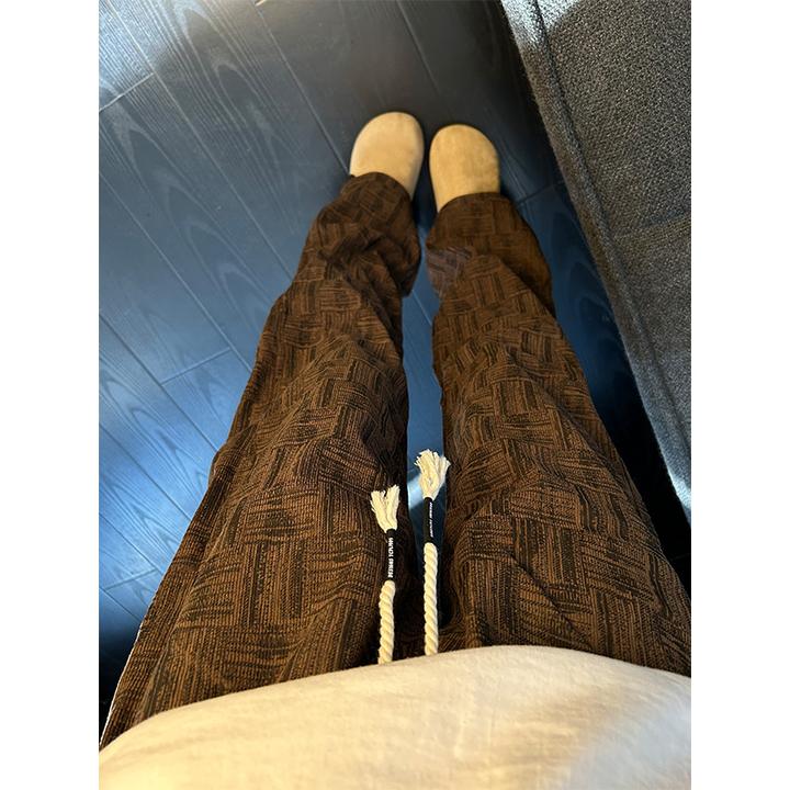 美式扎染编织感卫裤男秋冬加绒加厚垂感慵懒风长裤宽松直筒休闲裤