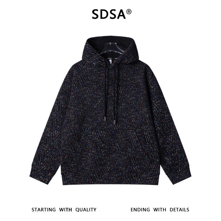 SDSA男士秋冬新款痞帅男装潮牌宽松彩色小香风抽绳连帽卫衣百搭