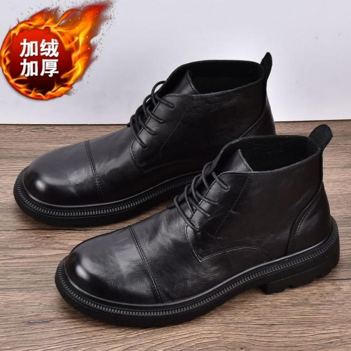 EAEOVNI男士大头皮靴圆头舒适耐磨休闲鞋英伦复古潮流中帮马丁靴