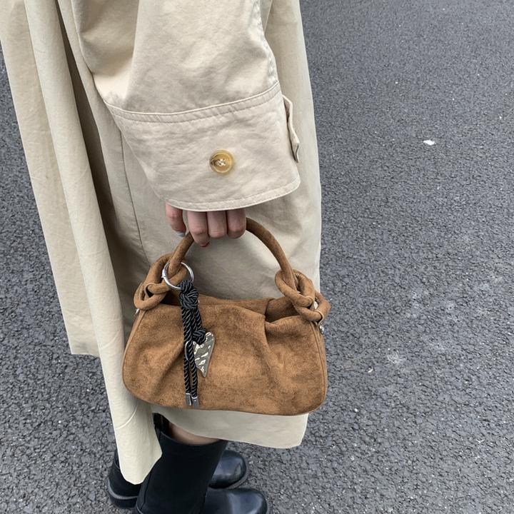复古麂皮绒手拎小包包女2025新款潮时尚磨砂褶皱云朵包秋冬斜挎包