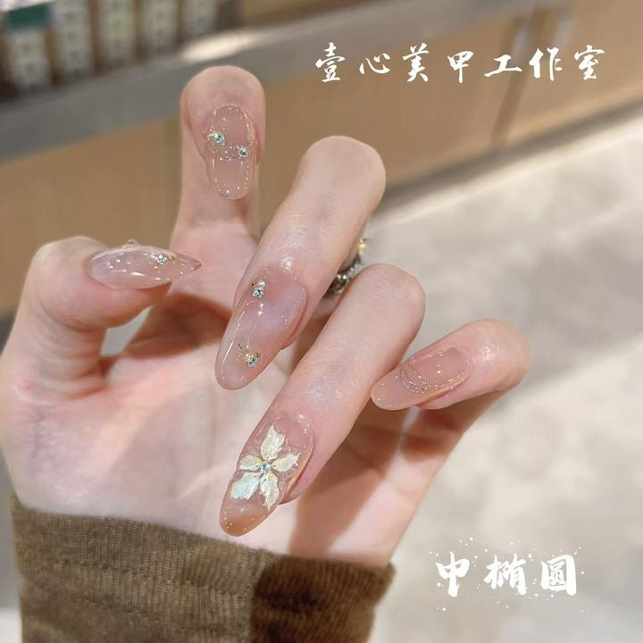 茉莉花茶-壹心纯手工穿戴甲 美甲贴片可拆卸假指甲10片装穿戴甲
