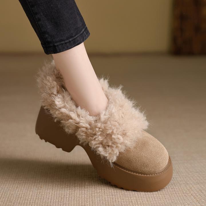 修悦~6.5cm小个子厚底厚毛毛乐福鞋一脚蹬加绒加绒时尚雪地靴外穿