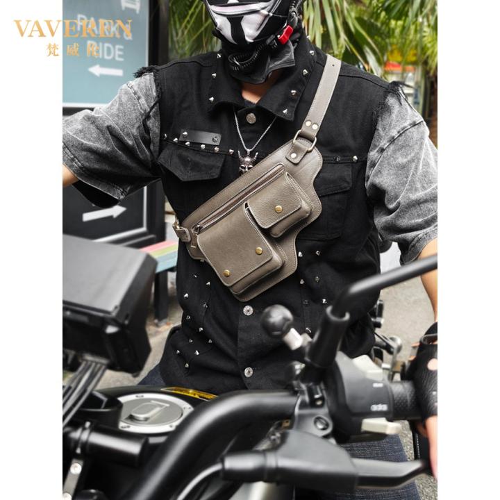 植物鞣牛皮摩托车风格男士胸包设计师真皮覆古个性化腰包多功能手