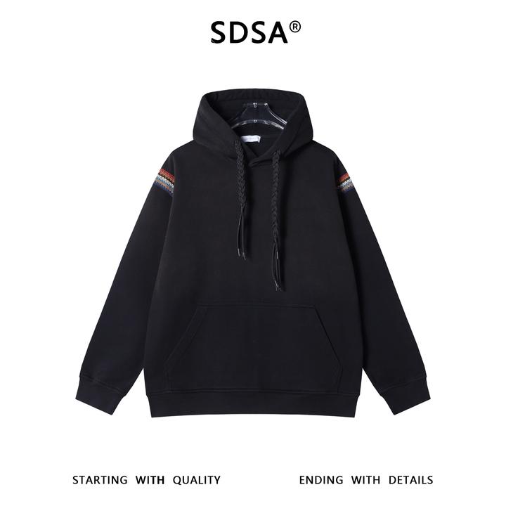 SDSA男士秋冬新款痞帅男装简约拼接抽绳连帽卫衣宽松百搭套头上衣
