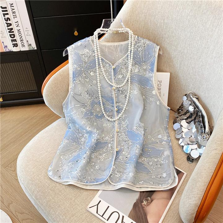 高级感珠管绣新中式2025夏季新款高端复古国风轻薄马甲坎肩外穿女