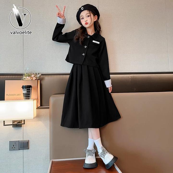 VALVOELITE女童洋装春秋款2025新款高端中大童西装套装学院风套裙