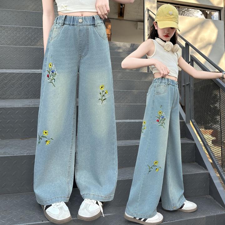 女童中大童夏季薄款阔腿裤女童牛仔裤网红时尚童装直筒裤新款时髦