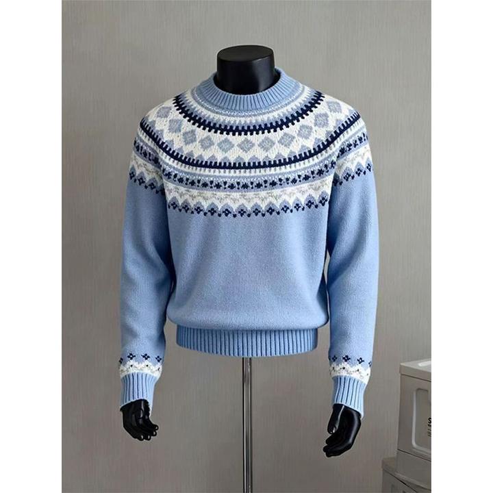 明星同款费尔岛提花毛衣外套男女秋冬新款宽松情侣百搭圆领针织衫