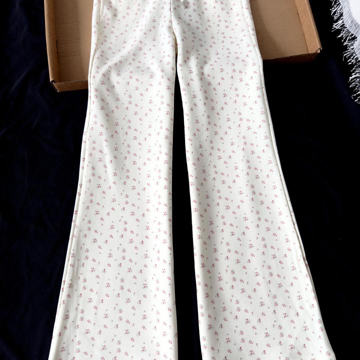 美式高街软糯碎花微喇裤女春季2025新款休闲宽松显瘦垂感阔腿裤子