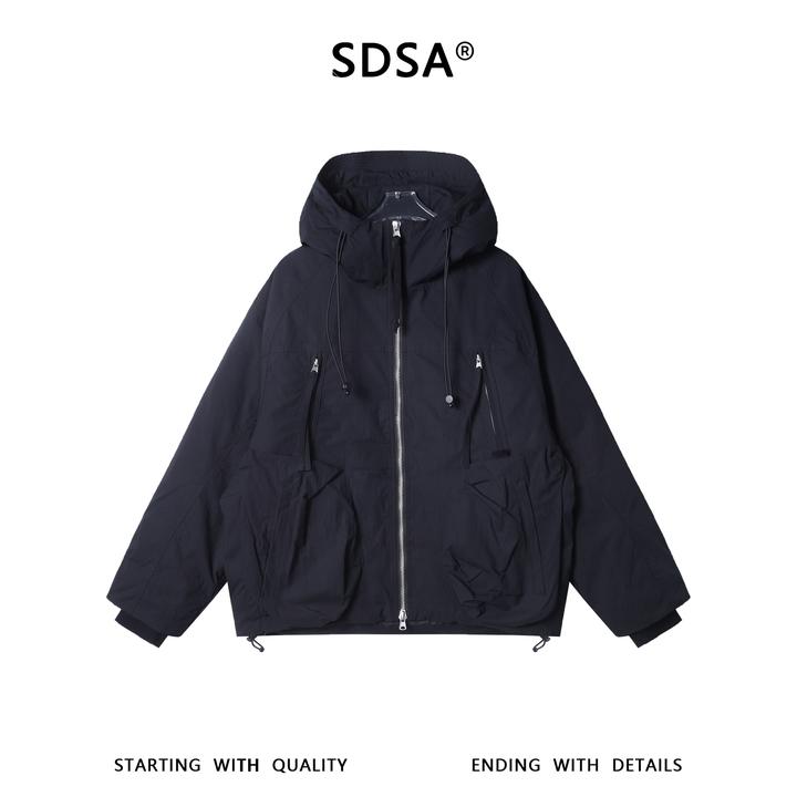 SDSA男士秋冬新款痞帅男装户外工装多口袋连帽羽绒服外套百搭潮流