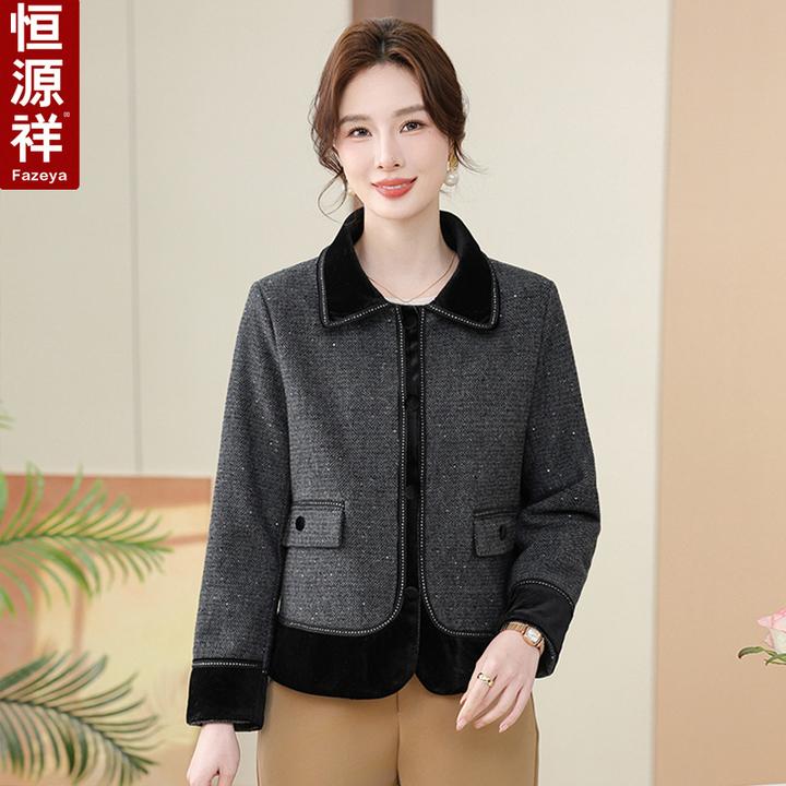 恒源祥彩羊妈妈春装小香风短外套中老年女贵夫人春秋气质上衣新款