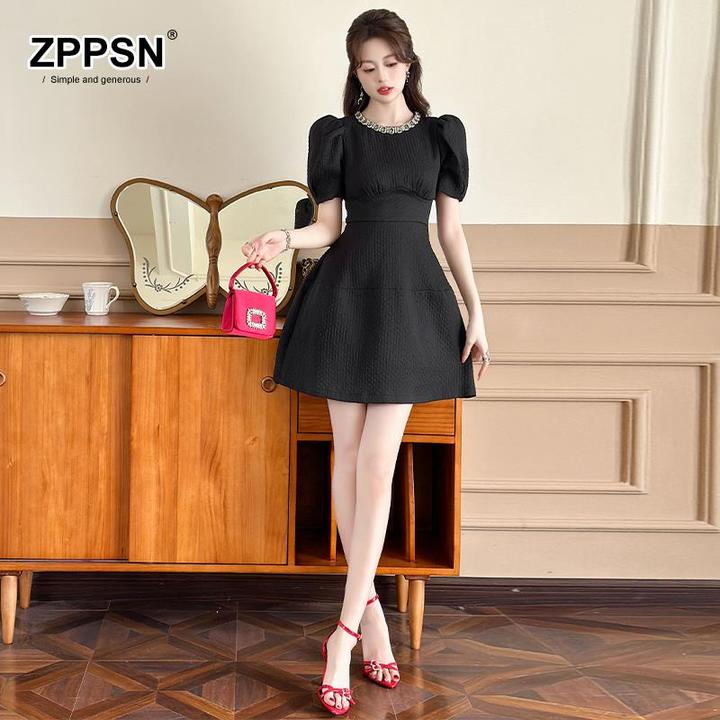 ZPPSN-意大利黑色连衣裙女夏季2025新款高级感赫本风显瘦气质收腰