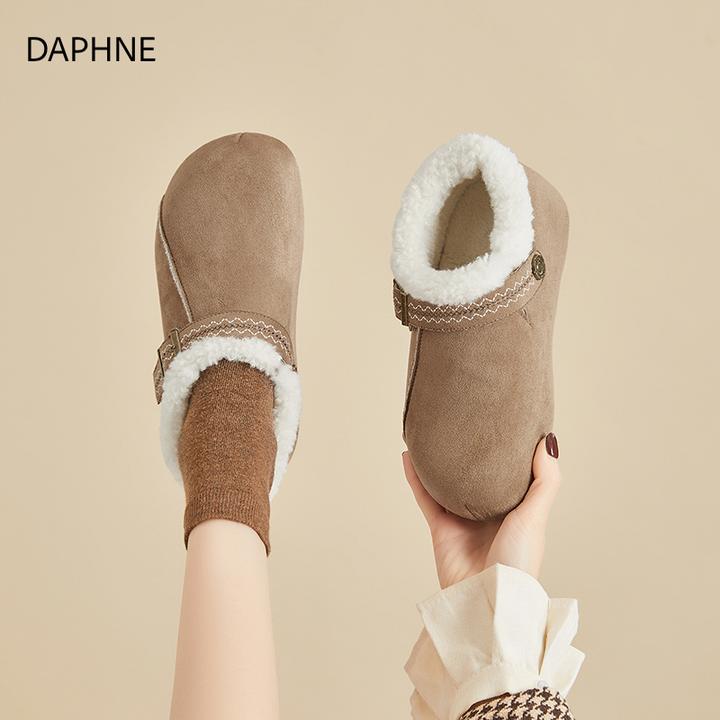达芙妮加绒棉鞋女2025冬季新款保暖加厚勃肯鞋女百搭软底毛毛鞋