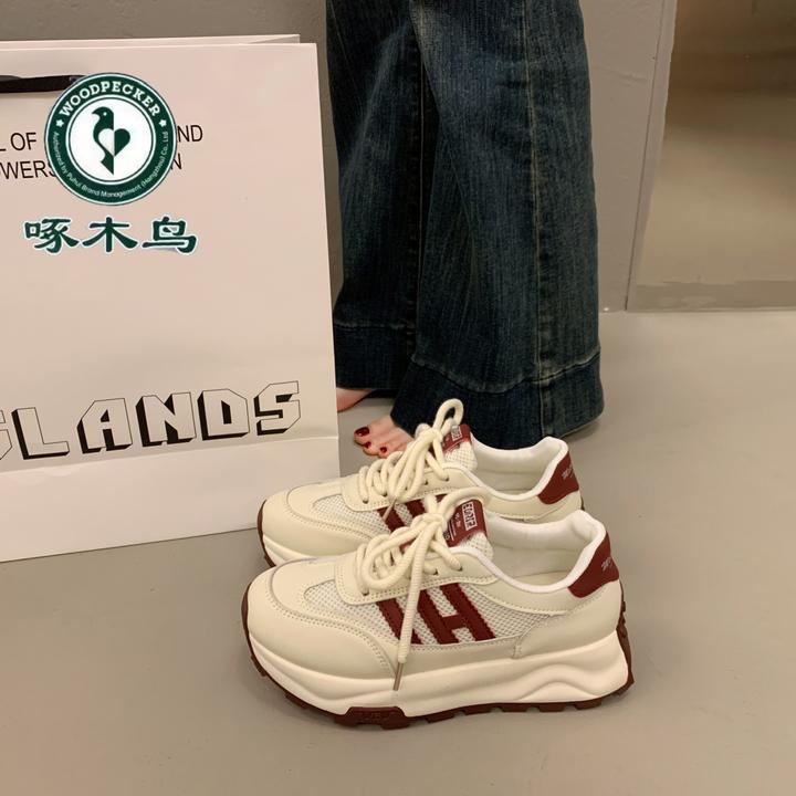 啄木鸟阿甘鞋女2025春季新款休闲鞋子百搭爆款厚底运动鞋小白鞋子