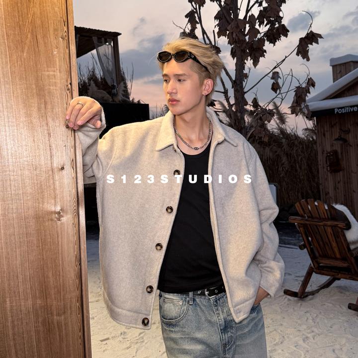 S123【婚庆惊喜回馈】羊毛老钱新贵短款毛呢夹克男秋冬情侣外套