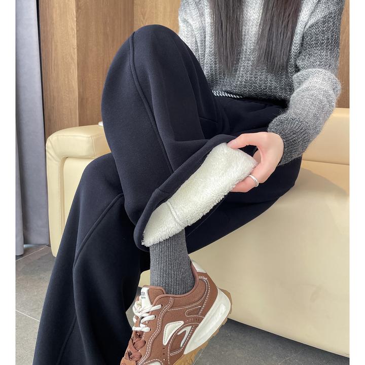 加绒阔腿裤女冬季2025新款超火超好看东北特厚羊羔绒直筒运动卫裤