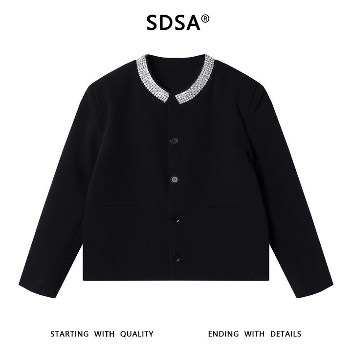 SDSA男士秋冬新款痞帅男装时尚镶钻设计纽扣开衫西装夹克百搭宽松
