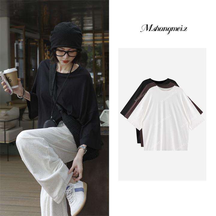 M.SHANGMEI.Z/沐熙【柔羊净袖】美大哥高级简约宽松圆领T恤X072727