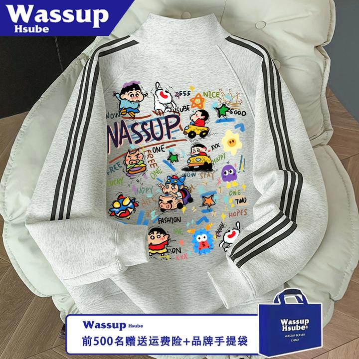 WASSUP HSUBE百搭宽松简约印花时尚休闲长袖秋冬潮流字母情侣上衣