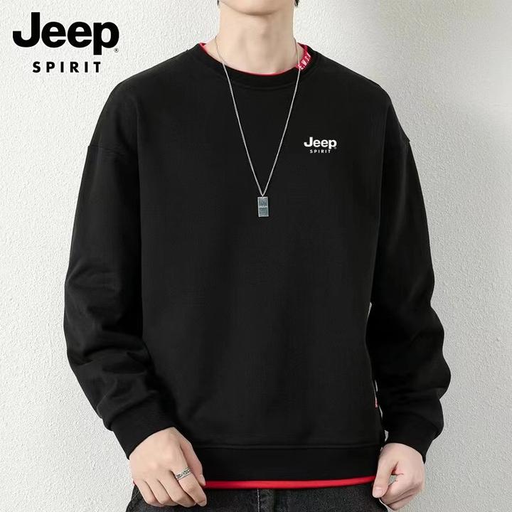 JEEP吉普圆领卫衣男士春秋宽松大码套头长袖T恤宽松百搭上衣服