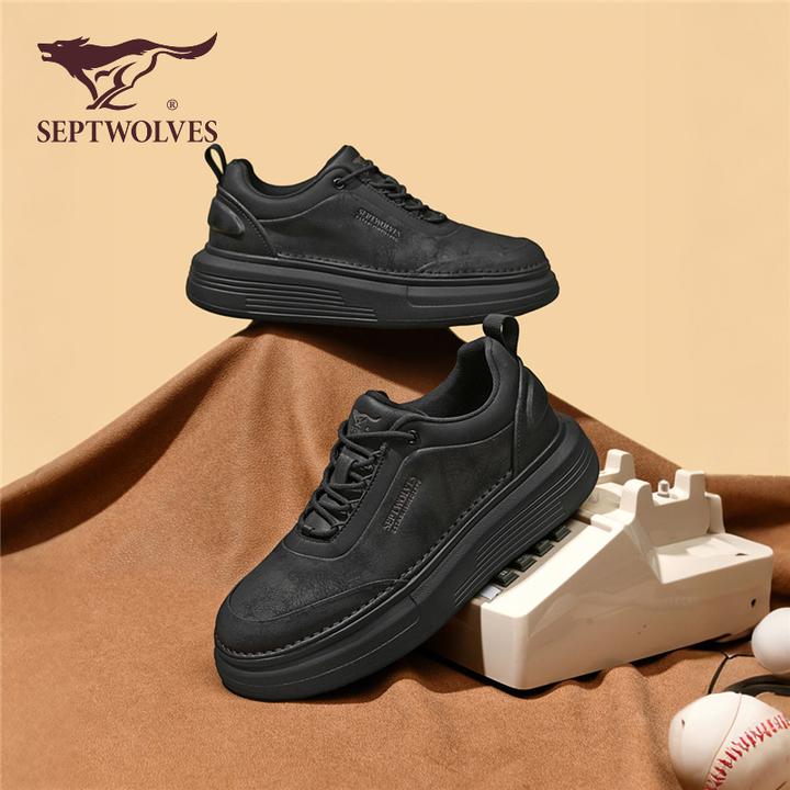 七匹狼鞋子男款秋季复古百搭黑色时尚厚底男士防滑耐磨休闲鞋0001