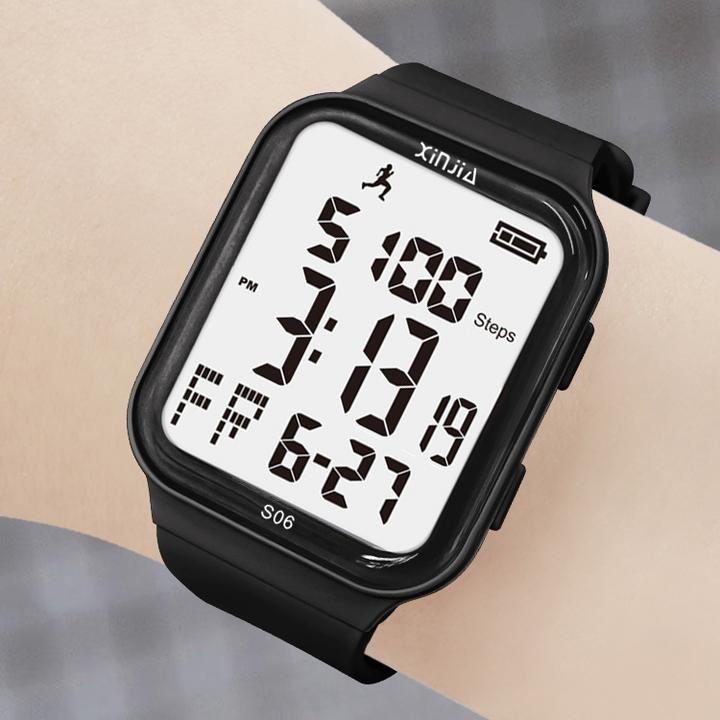 青少年多功能防水电子表初高中学生运动计步里程震动无声闹钟手表